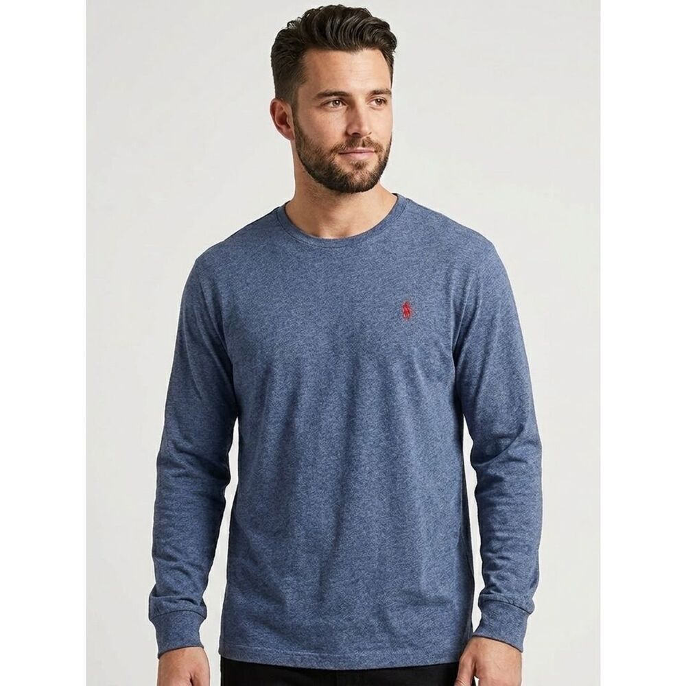 Men’sPolo by Ralph Lauren Long Sleeve Crewneck Tee in Heather Blue size XL